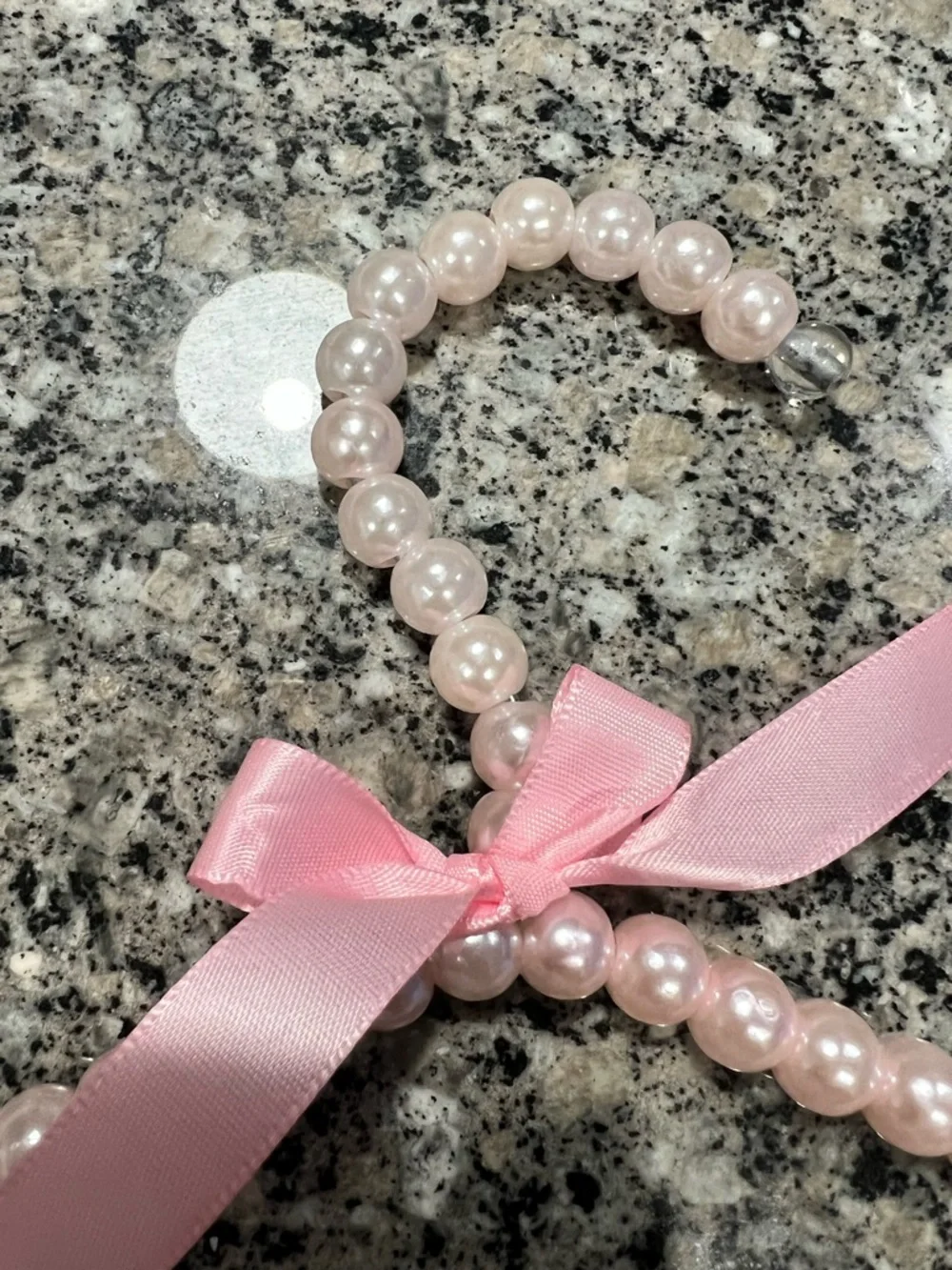 Set of 5 Pink Pearl Beaded Hangers with Ribbon Bows